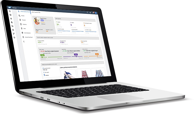 User interface of the CRM software or the SAP Emarsys Customer Engagement tool designed to automate marketing User interface of SAP Emarsys Customer Engagement